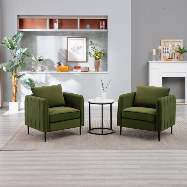 English Elm Accent Velvet Armchair Mid-century Modern Plush Seat with Metal Legs for Any Room Green W3244P325833