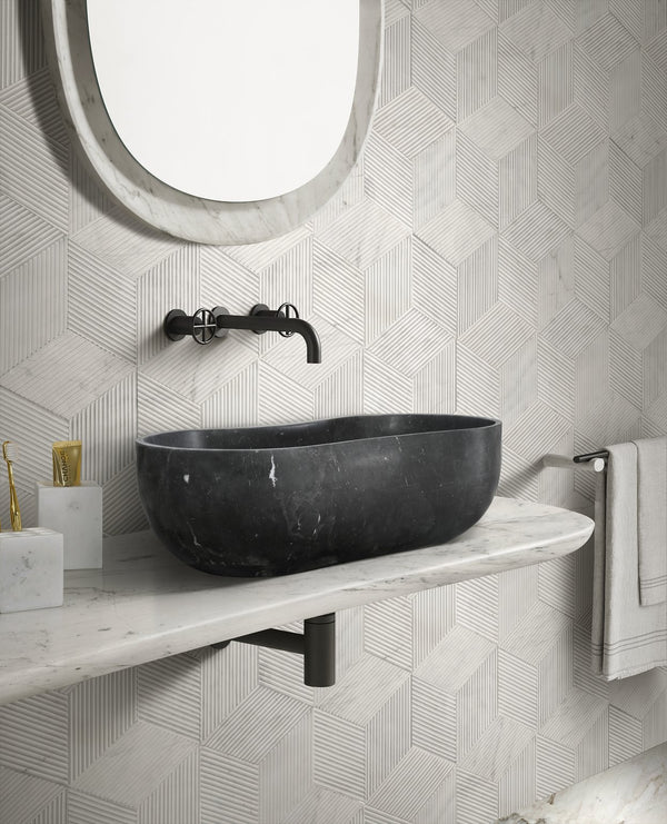 English Elm Luxury Solid Marble Vessel Sink Wavy Organic Stone Basin Matte Honed Vanity Bowl W1696P408021