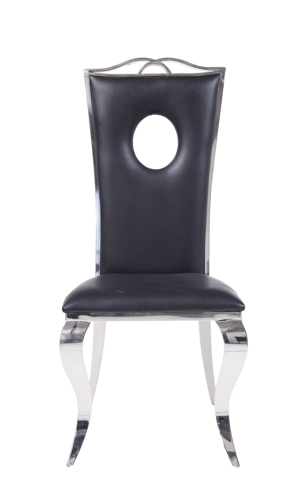 English Elm Cyrene High-Back Faux Leather Side Chair with Stainless Steel Frame, Padded PU Seat, No Assembly Required Black,Silver 47 L x 23 W x 31 H B2726P337698