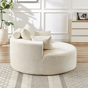 English Elm 55'l Chenille Round Sleeper Chair Fluffy Sculptural Seat for Living Room or Bedroom W834P401614