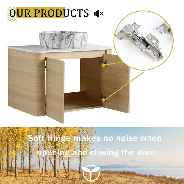 English Elm 30'' Wall-Mounted Bathroom Vanity With Ceramic Art Sink & Soft-Close Doors For Modern Spaces W999S00465
