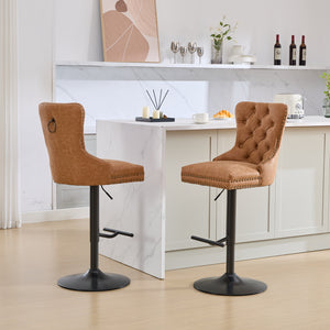 English Elm A&A Furniture Retro Pu Swivel Barstools, Adjustable Height 26-33" For Stylish Home Bars, Set Of 2 W1143P195204