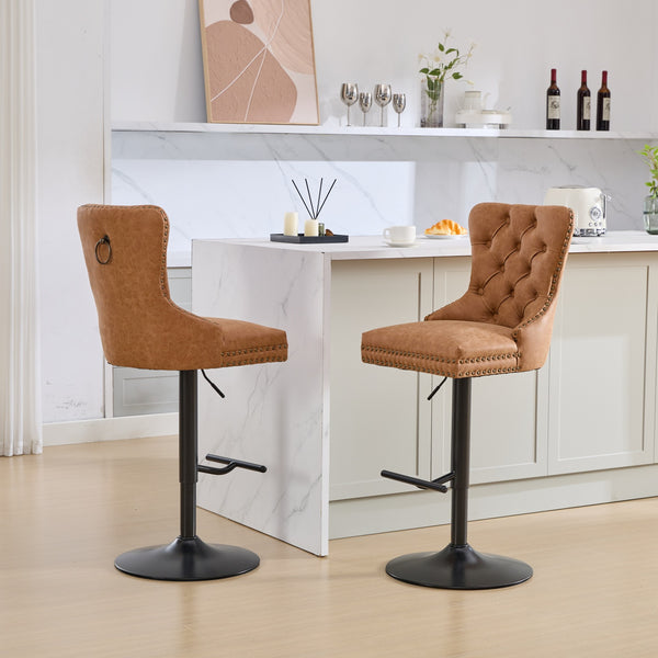 English Elm A&A Furniture Retro Pu Swivel Barstools, Adjustable Height 26-33" For Stylish Home Bars, Set Of 2 W1143P195204