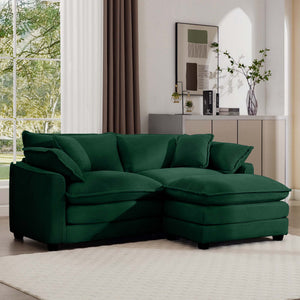 English Elm Corduroy Two-Seater Sofa With Ottoman - Chic L-Shaped Design For Stylish, Cozy Small Spaces! W714S00810
