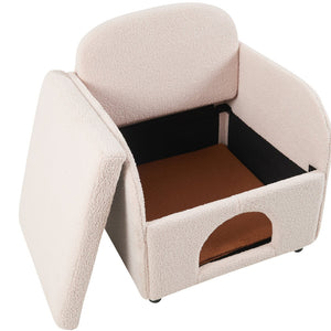 English Elm Furniture Fluffy Sherpa 2-in-1 Pet-Friendly Upholstered Barrel Armchair with Lumbar Pillow, Cream White Cozy Retreat for Living Room Bedroom Office N843P331158C