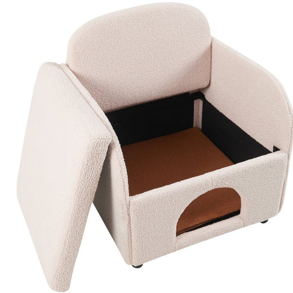 English Elm Furniture Fluffy Sherpa 2-in-1 Pet-Friendly Upholstered Barrel Armchair with Lumbar Pillow, Cream White Cozy Retreat for Living Room Bedroom Office N843P331158C