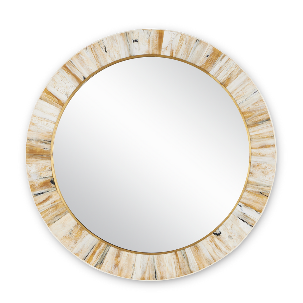 Niva Round Mirror - Elegant Cream and Brass Finish Faux Horn Design for Contemporary Decor Style