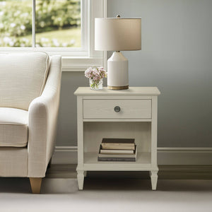 English Elm Victoria Aged Oak Nightstand with Solid Wood Legs, Wire-Brushed Veneer, Drawer & Open Shelf Cream 27.25 L x 22.75 W x 27.25 H B035P341167
