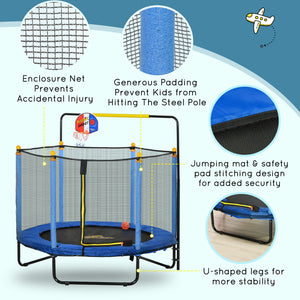 English Elm Qaba Springfree Indoor Kids Trampoline with Basketball Hoop and Safety Net Ages 3 to 10 W2225P229104