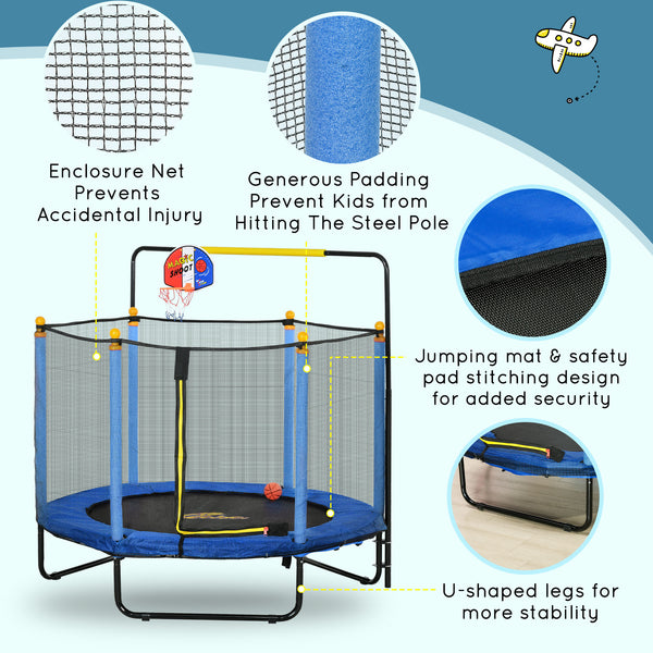 English Elm Qaba Springfree Indoor Kids Trampoline with Basketball Hoop and Safety Net Ages 3 to 10 W2225P229104