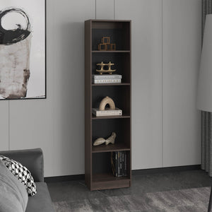 English Elm XS Compact Bookcase 5-Shelf Slim Bookshelf in Dark Walnut & Black Wengue — Space-Saving, Durable Storage B097P350331