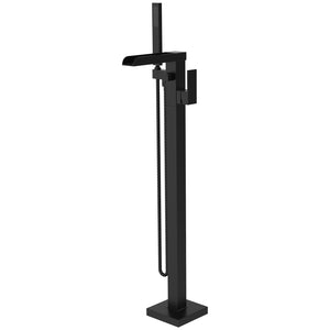 English Elm Thermostatic Black Freestanding Bathtub Faucet Floor Mount Brass Waterfall Tub Filler w/Handshower T3177P277531