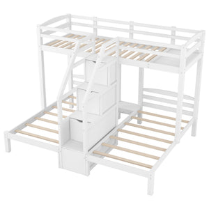 English Elm Twin Triple Bunk Bed Pine Frame with Staircase Storage Drawers for Kids Rooms GX000309AAK