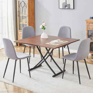 English Elm Table & Chair Set - Modern Multifunctional Lifting Design With Walnut Finish & 4 Gray Linen Chairs W1151S03777-GIGA
