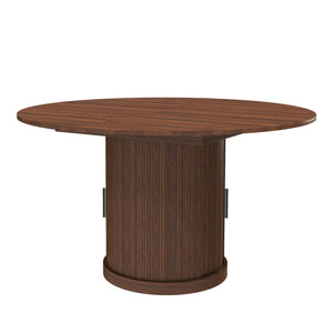English Elm 47 Inch Extendable Round Dining Table Walnut Finish Seats 8 with Wire Grid Shelf W2700P385519