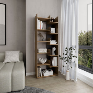 English Elm Clover 67" 6-Tier Bookcase 11-Shelf Tall Storage Cabinet Oak MDF Slim 23.7"x9.9"x67" Modern Display B200P286952