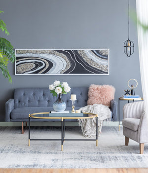 English Elm 70.9X19.7X1.5" Elongated Landscape Oil Painting With Metallic Accents And Textured Stones For Modern Decor W2078P313340