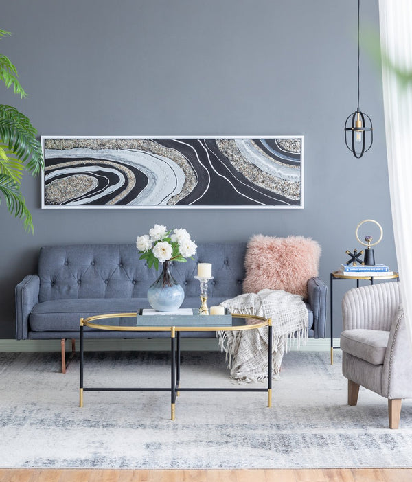 English Elm 70.9X19.7X1.5" Elongated Landscape Oil Painting With Metallic Accents And Textured Stones For Modern Decor W2078P313340