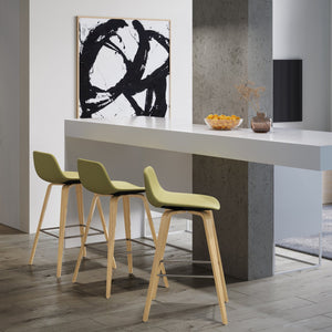 English Elm Harvard Mid-Century Bentwood Counter Bar Stools Set of 2 in Acid Green Linen-Look Upholstery, Wood B2732P253617