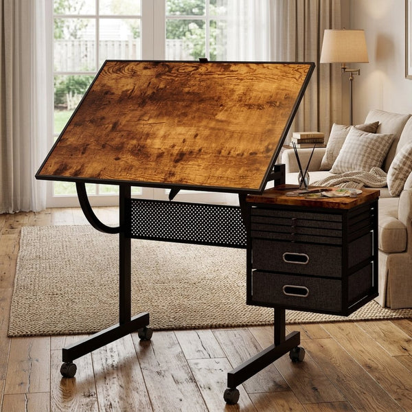 English Elm 1500 Piece Puzzle Table with Tilting Metal Frame Four Felt Trays and Rolling Caster Base W347P464234