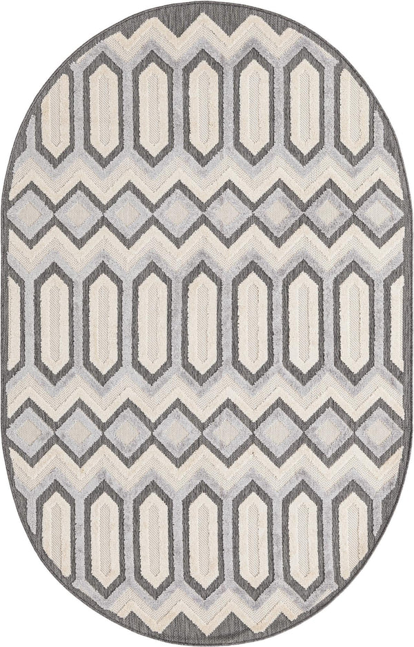 Unique Loom Arlo JJ Machine Made Tribal Rug Charcoal, Ivory/Gray 5' 3" x 8' 0"