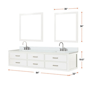 English Elm White Double Bath Vanity Set - 84" W X 22" D, Cultured Marble Top, Chrome Faucets & 36" Mirrors B2731S01845-GIGA
