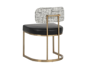 Sunpan LARISSA Dining Chair - Bravo Black Faux Leather with Halton Birch, Antique Brass Frame Elegance 112427