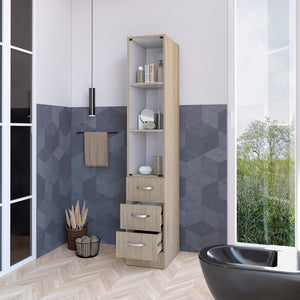 English Elm Preston Multicolor Linen Cabinet with Glass Door, 3 Shelves & 4 Drawers, Particle Board Storage End B128S00074