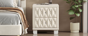 English Elm Elegant Velvet Upholstered Nightstand with Crystal Knobs Tufted Glam Bedside Storage Beige N733P210398A