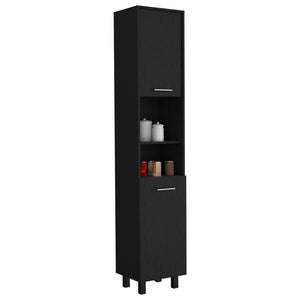 English Elm Kitchen 79" High Pantry Cabinet with Two Open Shelves, Dual Door Storage, Adjustable Interior Shelves Black 83.85 L x 20.47 W x 3.54 H B097133038