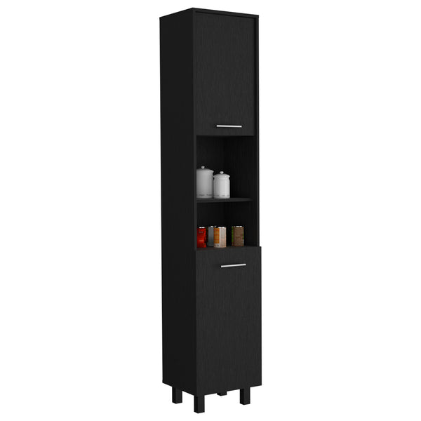 English Elm Kitchen 79" High Pantry Cabinet with Two Open Shelves, Dual Door Storage, Adjustable Interior Shelves Black 83.85 L x 20.47 W x 3.54 H B097133038