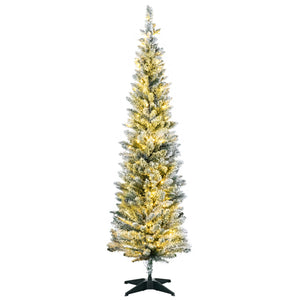 English Elm Homcom 6' Slim Pre-Lit Noble Fir Christmas Tree With 170 Warm White Leds - Perfect For Small Spaces! W2225P249654