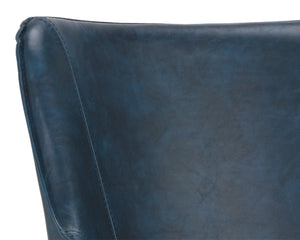 Sunpan FRANKLIN Dining Armchair - Vintage Blue Faux Leather with Antique Brass Frame for Stylish Spaces 104978