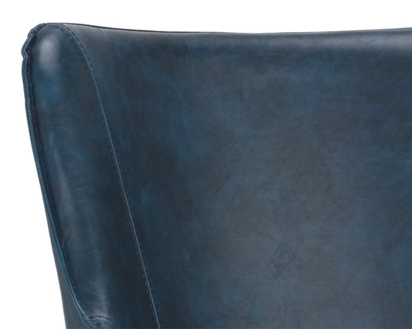 Sunpan FRANKLIN Dining Armchair - Vintage Blue Faux Leather with Antique Brass Frame for Stylish Spaces 104978