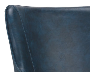 Sunpan Franklin Dining Armchair - Elegant Barrel Back Design with Antique Brass Frame for Modern Spaces Vintage Blue