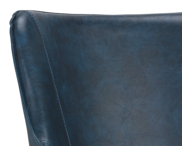 Sunpan Franklin Dining Armchair - Elegant Barrel Back Design with Antique Brass Frame for Modern Spaces Vintage Blue