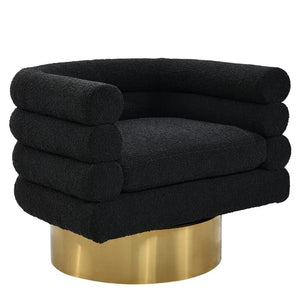 English Elm Modern Boucle Upholstered Barrel Swivel Chair with Brushed Gold Base for Living Room Black B011P426603