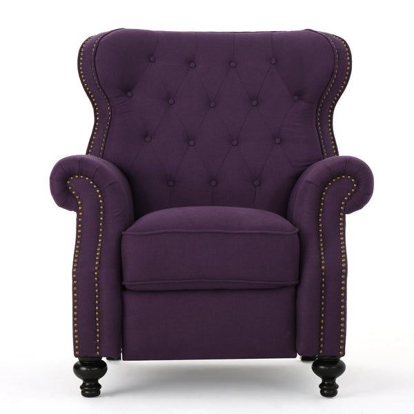 English Elm Christopher Knight Home® - Accented Push Back Recliner Chair with Rolled Arms and Copper Accents, Plush Cocooning Support, Sturdy Design Plum 57337.00FPLU