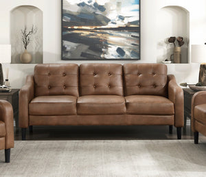 English Elm Brown Mallory Polished Microfiber Sofa with Button Tufting, Contoured Arms & Solid Wood Frame — 77" Casual Living Room Seating B011P206276