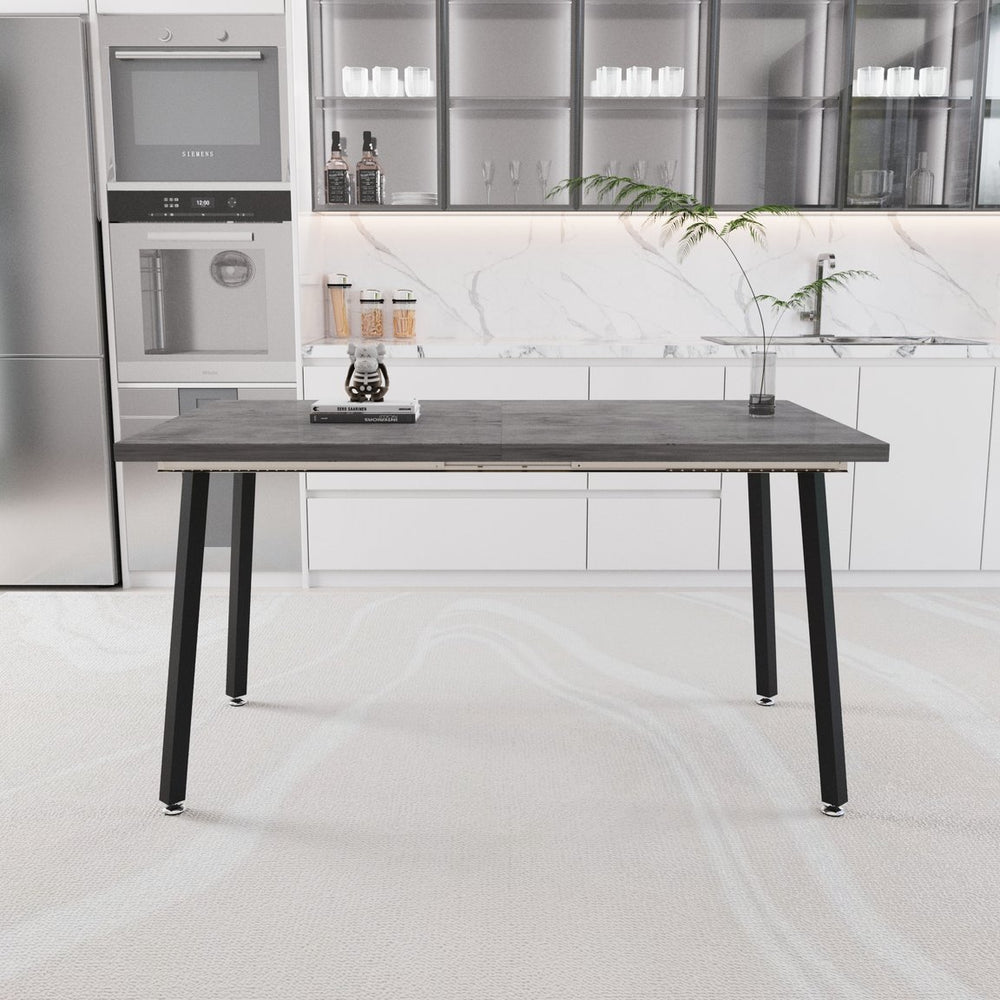 English Elm 55.12-70.87"expandable Modern kitchen dining table, gray MDF top with black metal legs, seats 4-6, sturdy stylish centerpiece W2189P190486