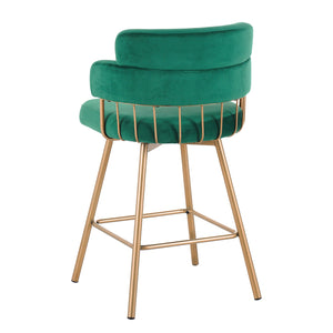 English Elm Christopher Knight Home® - 26" 26" Counter Height Bar Stools Set of 2 Green 180° Swivel Upholstered Bucket Seats with Gold Legs for Kitchen Island Cafe Pub Comfort Durability 26" N762P271582F