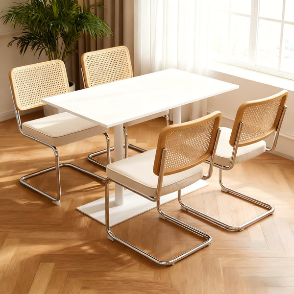 English Elm Dining Chairs Set of 4 Velvet Seat Woven Rattan Back Chrome Cantilever Frame Champagne W2105S00003