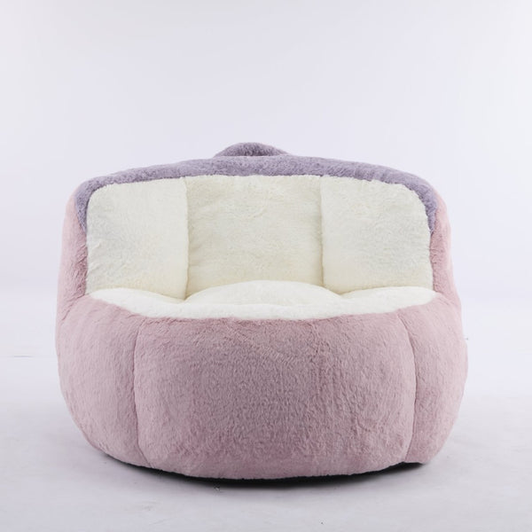 English Elm Oversized Multicolor Faux Fur Bean Bag Chair - Cozy Lounger With Shredded Foam, No Assembly Needed! W3723P375715-GIGA