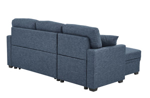 English Elm 76.5" Chenille Tufted Sectional Sleeper Sofa with Reversible Chaise and Hidden Storage Dark Blue B2748S00003