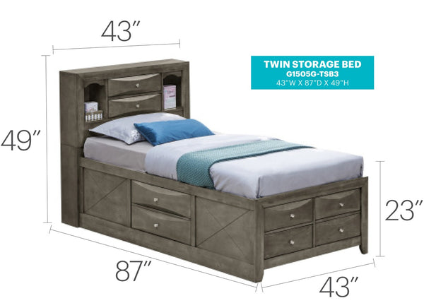 English Elm Stylish Twin Bed With Sleek Gray Finish & Built-In Storage For Modern, Space-Saving Bedrooms B078S00188-GIGA