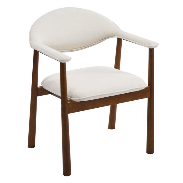 English Elm Modern Rubberwood Dining Chair Set Sculptural Curved Back Upholstered Seat Walnut Frame Beige,Walnut N768P391165W
