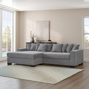 English Elm 111" Corduroy L-Shape Sectional Sofa with Convertible Chaise, Arm Storage, Reversible Cushions, Grey - Durable Solid Wood Frame, 900lb Capacity W1097S00159