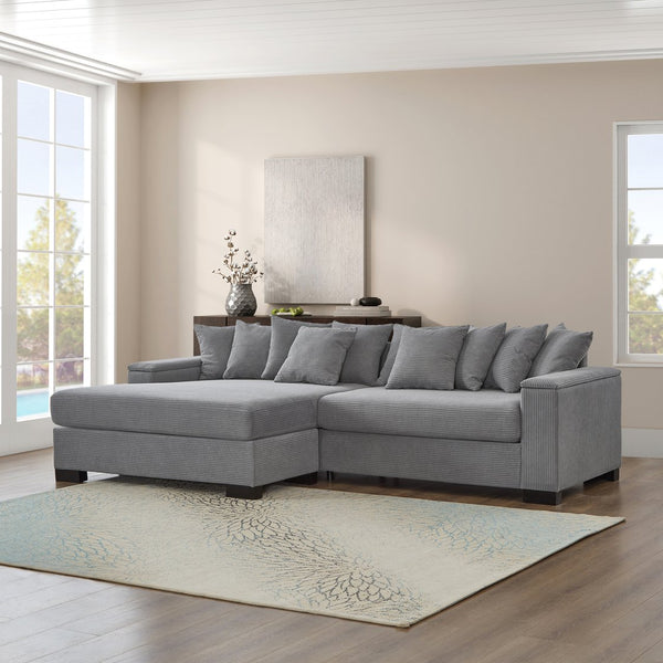 English Elm 111" Corduroy L-Shape Sectional Sofa with Convertible Chaise, Arm Storage, Reversible Cushions, Grey - Durable Solid Wood Frame, 900lb Capacity W1097S00159