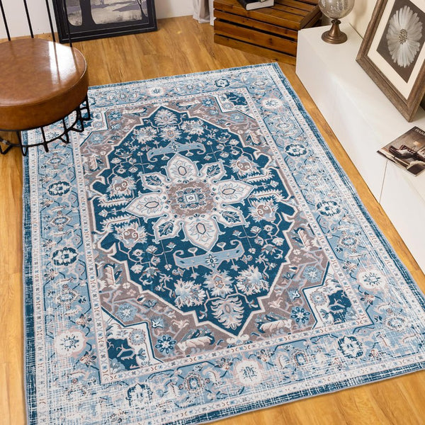 English Elm Area Rug 8X10 Vintage Bohemia Floral Design - Non-Slip, Washable, Perfect For Living Room & Bedroom W2907P265123