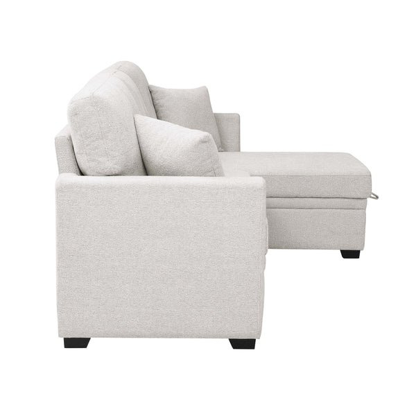 English Elm 76.5" Chenille Tufted Sectional Sleeper Sofa with Reversible Chaise and Hidden Storage B2748S00005